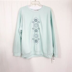 NEW Madison Taylor Fleece Embroidered Women's Top, Size 1X, Green